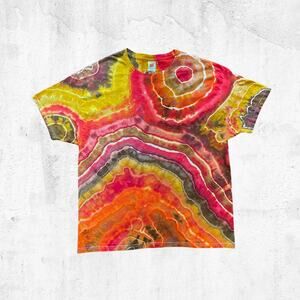 Tie Dye Unisex T-shirt -  Accordion Ice Dye Oange - Men's Women's (Size XLarge)